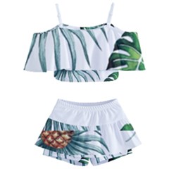 Pineapple Tropical Jungle Giant Green Leaf Watercolor Pattern Kids  Off Shoulder Skirt Bikini by genx