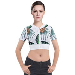 Pineapple Tropical Jungle Giant Green Leaf Watercolor Pattern Short Sleeve Cropped Jacket by genx