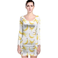 Yellow Banana And Peels Pattern With Polygon Retro Style Long Sleeve Bodycon Dress by genx