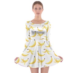 Yellow Banana And Peels Pattern With Polygon Retro Style Long Sleeve Skater Dress by genx