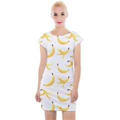 Yellow Banana And Peels Pattern With Polygon Retro Style Cap Sleeve Bodycon Dress by genx