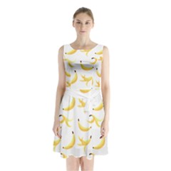 Yellow Banana And Peels Pattern With Polygon Retro Style Sleeveless Waist Tie Chiffon Dress by genx