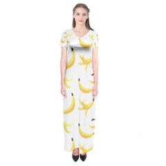 Yellow Banana And Peels Pattern With Polygon Retro Style Short Sleeve Maxi Dress by genx