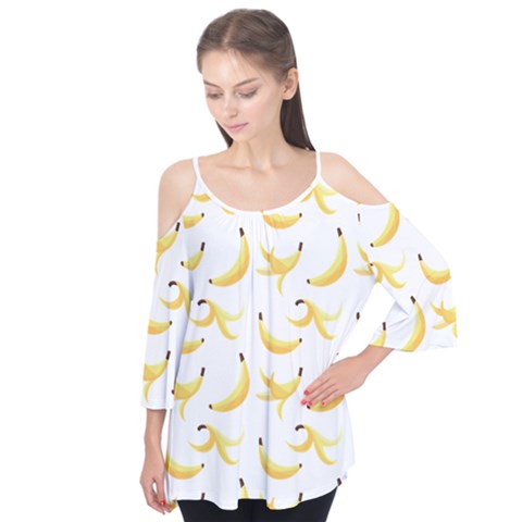 Yellow Banana And Peels Pattern With Polygon Retro Style Flutter Tees by genx