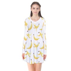 Yellow Banana And Peels Pattern With Polygon Retro Style Long Sleeve V-neck Flare Dress by genx