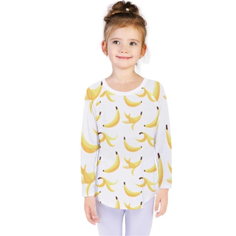 Yellow Banana And Peels Pattern With Polygon Retro Style Kids  Long Sleeve Tee by genx