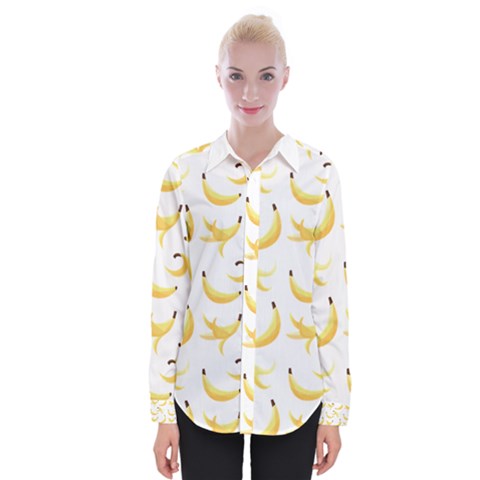 Yellow Banana And Peels Pattern With Polygon Retro Style Womens Long Sleeve Shirt by genx