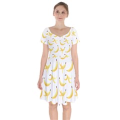 Yellow Banana And Peels Pattern With Polygon Retro Style Short Sleeve Bardot Dress by genx