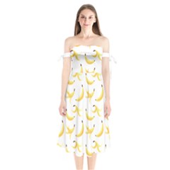 Yellow Banana And Peels Pattern With Polygon Retro Style Shoulder Tie Bardot Midi Dress by genx