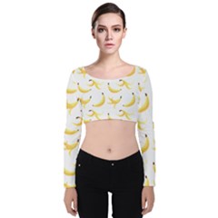 Yellow Banana And Peels Pattern With Polygon Retro Style Velvet Long Sleeve Crop Top by genx