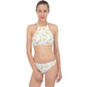 Yellow Banana and peels pattern with polygon retro style Racer Front Bikini Set View1