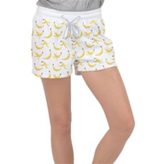 Yellow Banana And Peels Pattern With Polygon Retro Style Women s Velour Lounge Shorts by genx