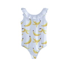 Yellow Banana And Peels Pattern With Polygon Retro Style Kids  Frill Swimsuit by genx