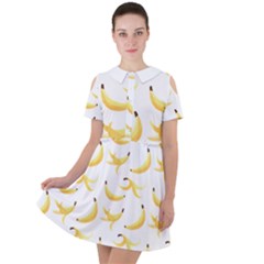 Yellow Banana And Peels Pattern With Polygon Retro Style Short Sleeve Shoulder Cut Out Dress  by genx