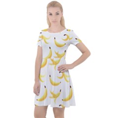 Yellow Banana And Peels Pattern With Polygon Retro Style Cap Sleeve Velour Dress  by genx