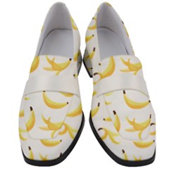 Yellow Banana And Peels Pattern With Polygon Retro Style Women s Chunky Heel Loafers