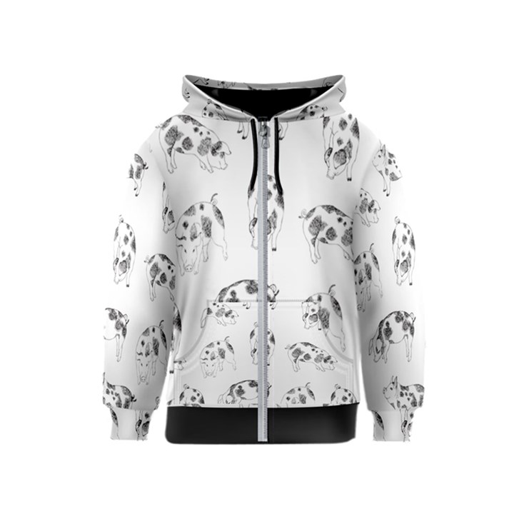 Pigs Handrawn Black And White Square13k Black Pattern Skull Bats Vintage K Kids  Zipper Hoodie