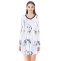 Pigs Handrawn Black And White Square13k Black Pattern Skull Bats Vintage K Long Sleeve V-neck Flare Dress View1