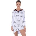 Pigs Handrawn Black And White Square13k Black Pattern Skull Bats Vintage K Asymmetric Cut-Out Shift Dress View1