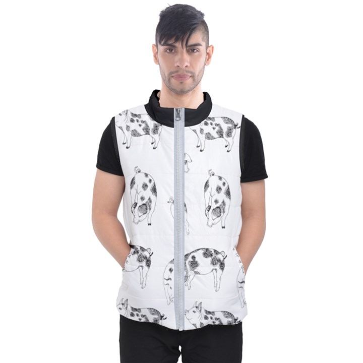 Pigs Handrawn Black And White Square13k Black Pattern Skull Bats Vintage K Men s Puffer Vest