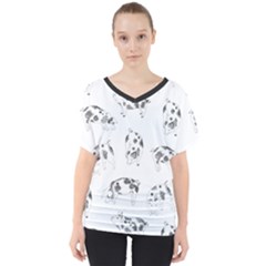 Pigs Handrawn Black And White Square13k Black Pattern Skull Bats Vintage K V-neck Dolman Drape Top by genx