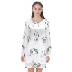 Pigs Handrawn Black And White Square13k Black Pattern Skull Bats Vintage K Long Sleeve Chiffon Shift Dress  by genx