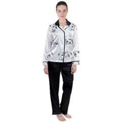 Pigs Handrawn Black And White Square13k Black Pattern Skull Bats Vintage K Satin Long Sleeve Pyjamas Set by genx