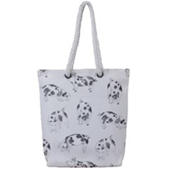 Pigs Handrawn Black And White Square13k Black Pattern Skull Bats Vintage K Full Print Rope Handle Tote (small) by genx