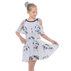 Pigs Handrawn Black And White Square13k Black Pattern Skull Bats Vintage K Kids  Shoulder Cutout Chiffon Dress by genx