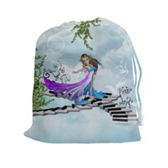 Cute Fairy Dancing On A Piano Drawstring Pouch (xxl) by FantasyWorld7