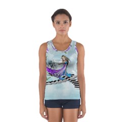 Cute Fairy Dancing On A Piano Sport Tank Top  by FantasyWorld7