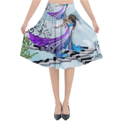 Cute Fairy Dancing On A Piano Flared Midi Skirt by FantasyWorld7