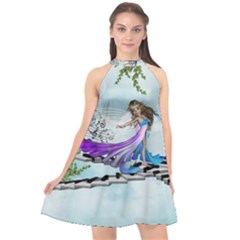 Cute Fairy Dancing On A Piano Halter Neckline Chiffon Dress  by FantasyWorld7