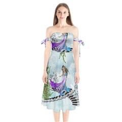 Cute Fairy Dancing On A Piano Shoulder Tie Bardot Midi Dress by FantasyWorld7