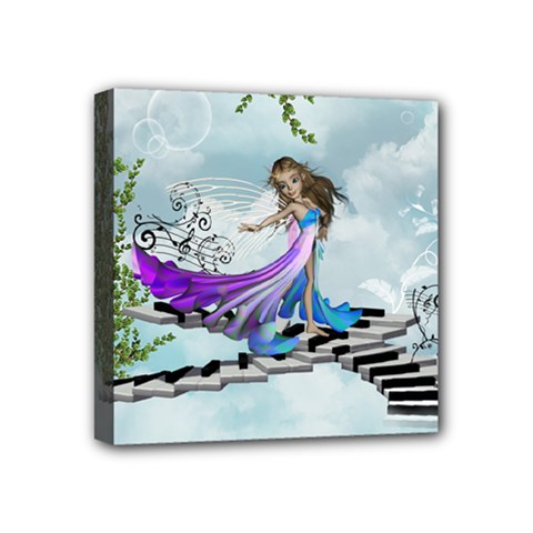 Cute Fairy Dancing On A Piano Mini Canvas 4  X 4  (stretched) by FantasyWorld7