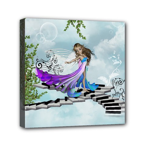 Cute Fairy Dancing On A Piano Mini Canvas 6  X 6  (stretched) by FantasyWorld7