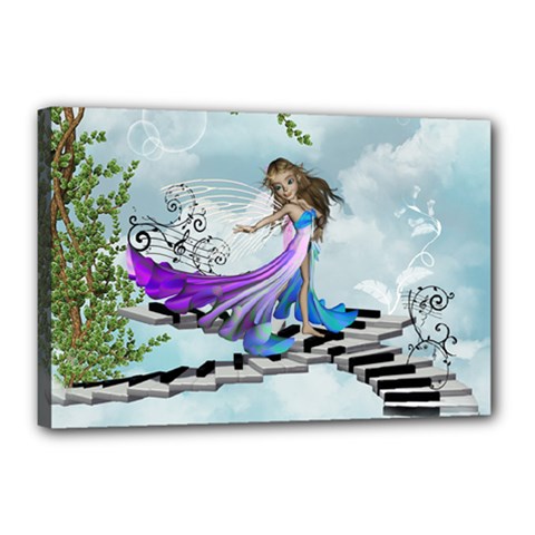 Cute Fairy Dancing On A Piano Canvas 18  X 12  (stretched) by FantasyWorld7