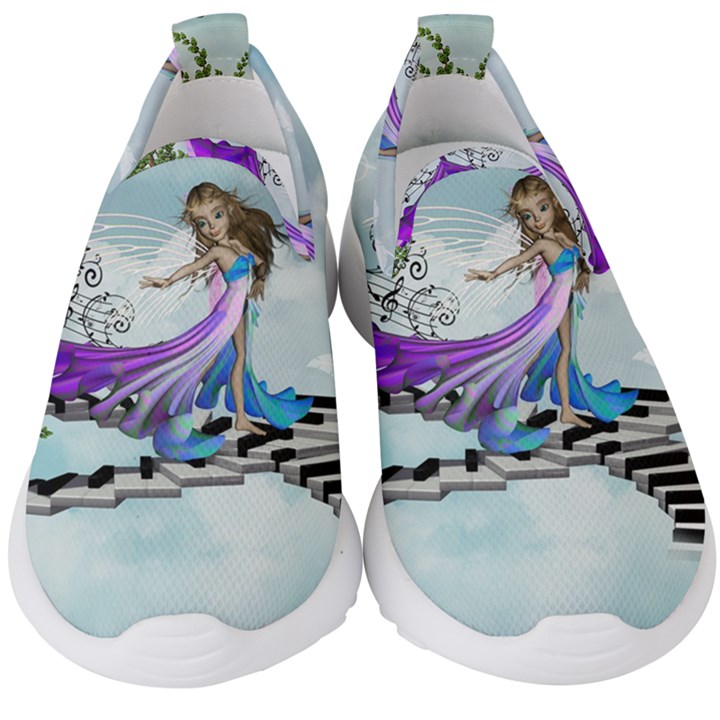 Cute Fairy Dancing On A Piano Kids  Slip On Sneakers