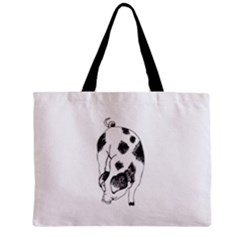 Pig Sniffing Hand Drawn With Funny Cow Spots Black And White Zipper Mini Tote Bag