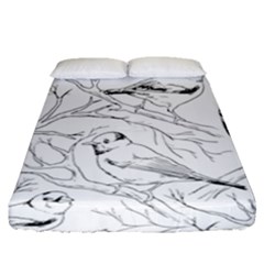 Birds Hand Drawn Outline Black And White Vintage Ink Fitted Sheet (queen Size) by genx