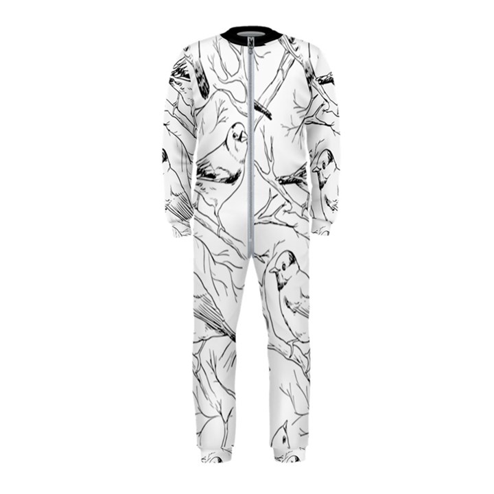 Birds Hand drawn Outline Black And White Vintage ink OnePiece Jumpsuit (Kids)