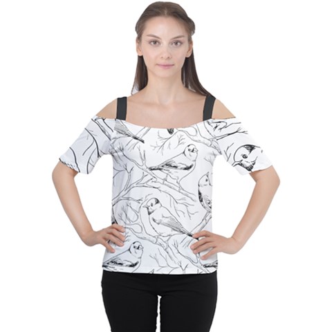 Birds Hand Drawn Outline Black And White Vintage Ink Cutout Shoulder Tee by genx