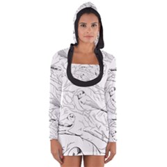 Birds Hand Drawn Outline Black And White Vintage Ink Long Sleeve Hooded T-shirt by genx