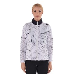 Birds Hand Drawn Outline Black And White Vintage Ink Winter Jacket by genx