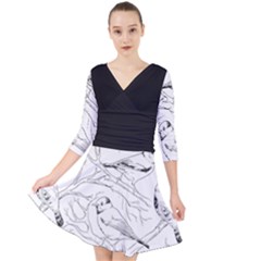 Birds Hand Drawn Outline Black And White Vintage Ink Quarter Sleeve Front Wrap Dress by genx