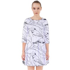 Birds Hand Drawn Outline Black And White Vintage Ink Smock Dress by genx