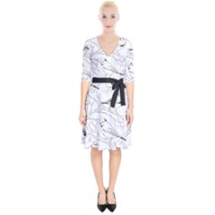 Birds Hand Drawn Outline Black And White Vintage Ink Wrap Up Cocktail Dress by genx