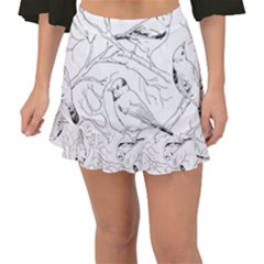 Birds Hand Drawn Outline Black And White Vintage Ink Fishtail Mini Chiffon Skirt by genx