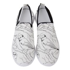 Birds Hand Drawn Outline Black And White Vintage Ink Women s Slip On Sneakers by genx