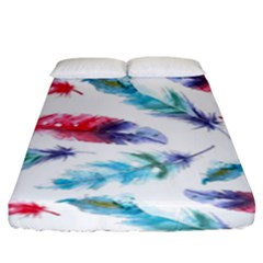 Feathers Boho Style Purple Red And Blue Watercolor Fitted Sheet (king Size) by genx